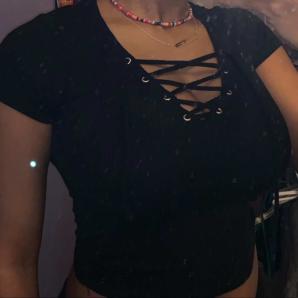 Black Lace Up Crop Top